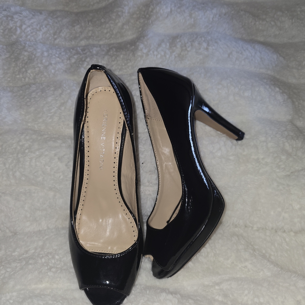 Adrienne Vittadini Glossy Black Peep-Toe Heels